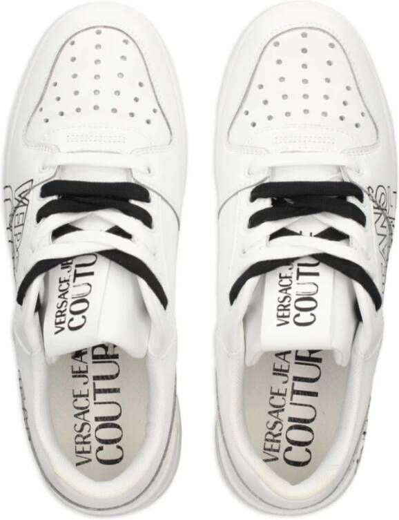 Versace Jeans Couture Witte Leren Sneakers met Logo Print White Heren