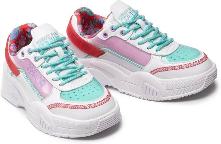 Versace Jeans Couture Witte Leren Sneakers met Rubberen Logo Multicolor Dames