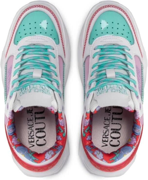 Versace Jeans Couture Witte Leren Sneakers met Rubberen Logo Multicolor Dames