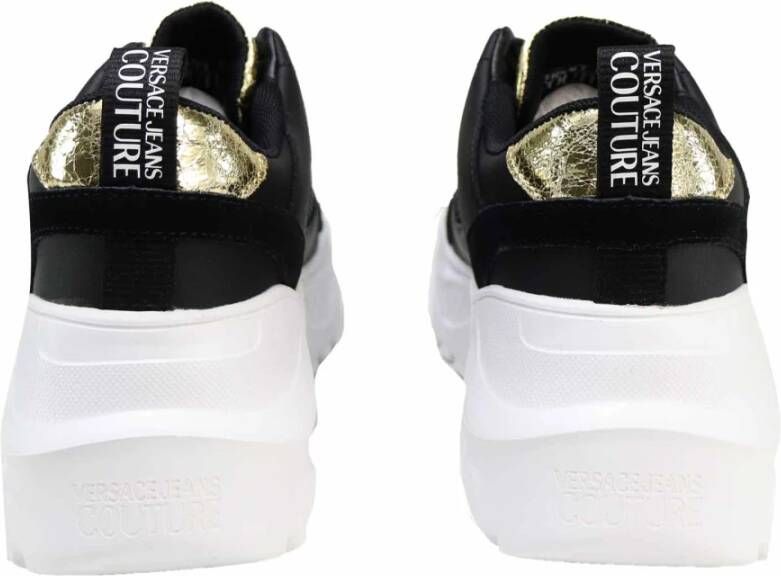 Versace Jeans Couture Zwarte en Gouden Leren Sneakers Black Dames