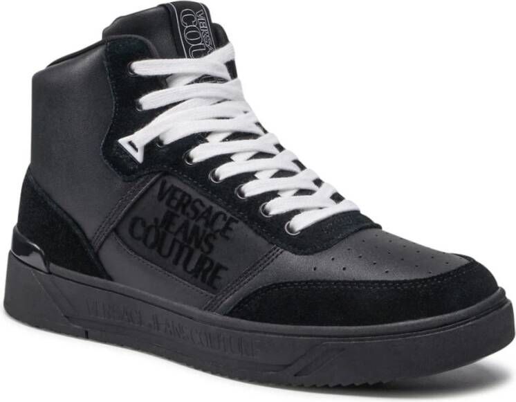 Versace Jeans Couture Zwarte leren hoge sneakers Black Heren