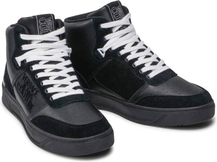 Versace Jeans Couture Zwarte leren hoge sneakers Black Heren