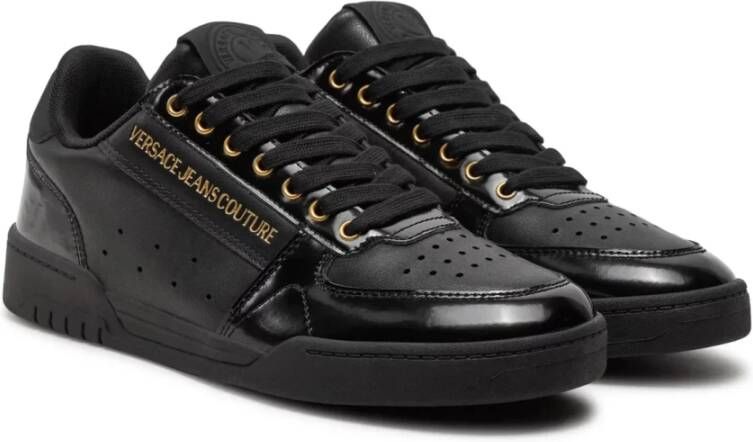 Versace Jeans Couture Zwarte Leren Lage Sneakers Black Heren