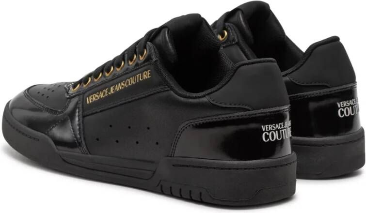 Versace Jeans Couture Zwarte Leren Lage Sneakers Black Heren