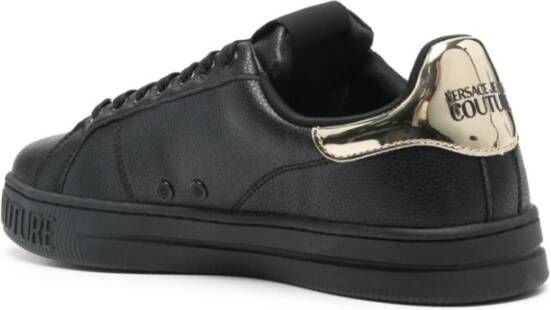 Versace Jeans Couture Zwarte leren platte schoenen met gouden details Black Heren