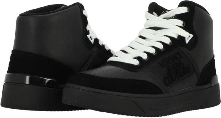 Versace Jeans Couture Zwarte Leren Sneakers met Suède Logo Black Dames