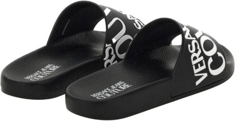 Versace Jeans Couture Zwarte Logo Pool Slides Sandalen Black Heren