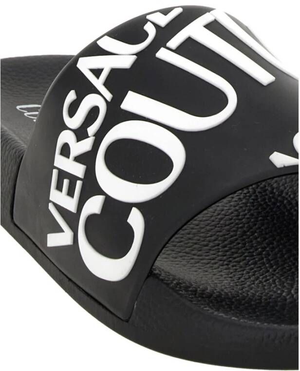 Versace Jeans Couture Zwarte Logo Pool Slides Sandalen Black Heren