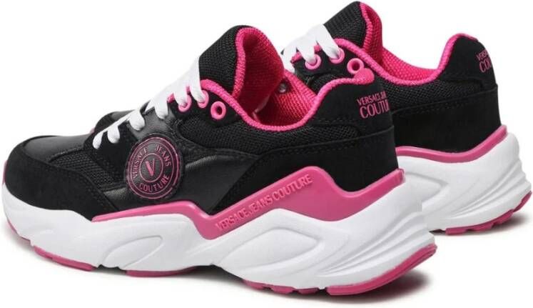 Versace Jeans Couture Zwarte Sneakers met Roze Details Black Dames