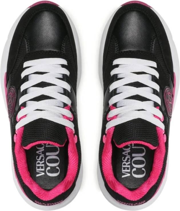 Versace Jeans Couture Zwarte Sneakers met Roze Details Black Dames