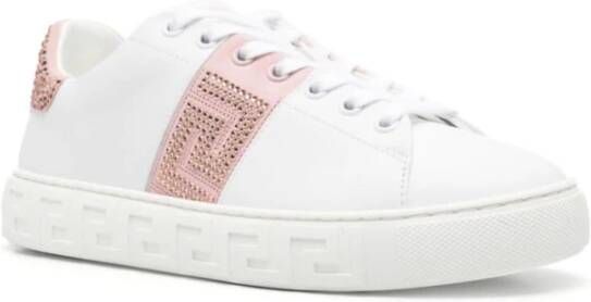 Versace Kristalversierde Witte Sneakers White Dames