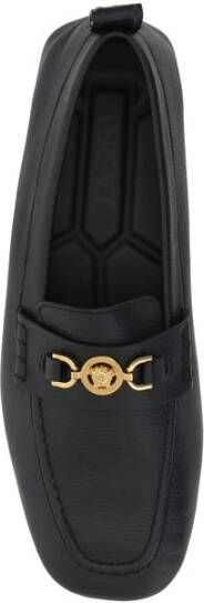 Versace Leren Driver Loafers met Metallic Detail Black Heren