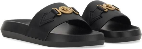 Versace Leren Slide Sandaal Gemaakt in Italië Black Heren