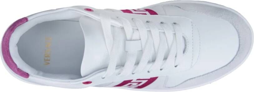 Versace Leren Vetersneakers met Grieks Motief White Dames