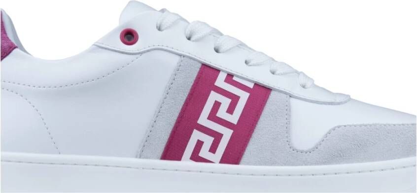 Versace Leren Vetersneakers met Grieks Motief White Dames