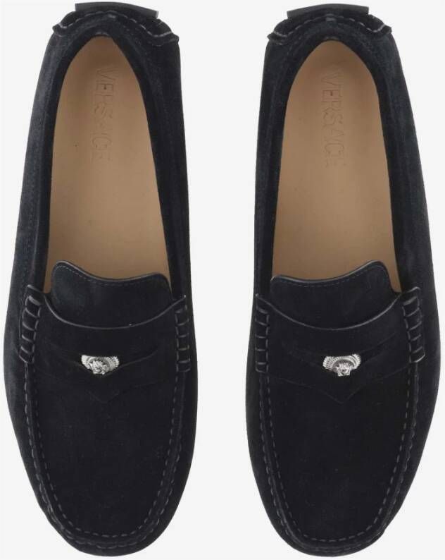 Versace Zwarte Suède Loafers met Biggie Medusa Black Heren