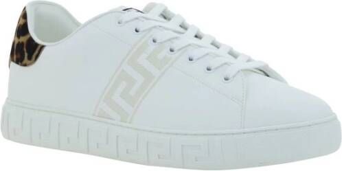 Versace Luipaardprint Leren Sneakers White Heren