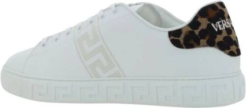 Versace Luipaardprint Leren Sneakers White Heren