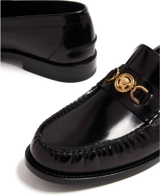 Versace Medusa Plaque Zwarte Kalfleren Mocassins Black Heren