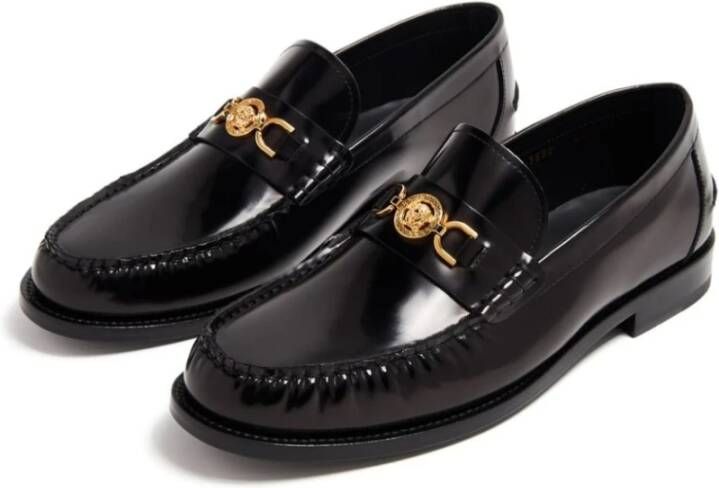 Versace Medusa Plaque Zwarte Kalfleren Mocassins Black Heren