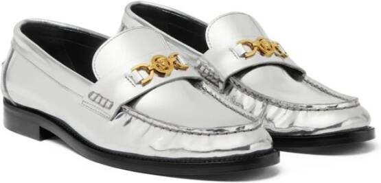 Versace Metallic Finish Medusa Plaque Platte Schoenen Gray Dames