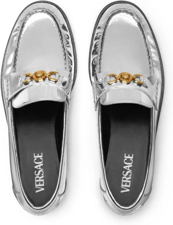 Versace Metallic Finish Medusa Plaque Platte Schoenen Gray Dames