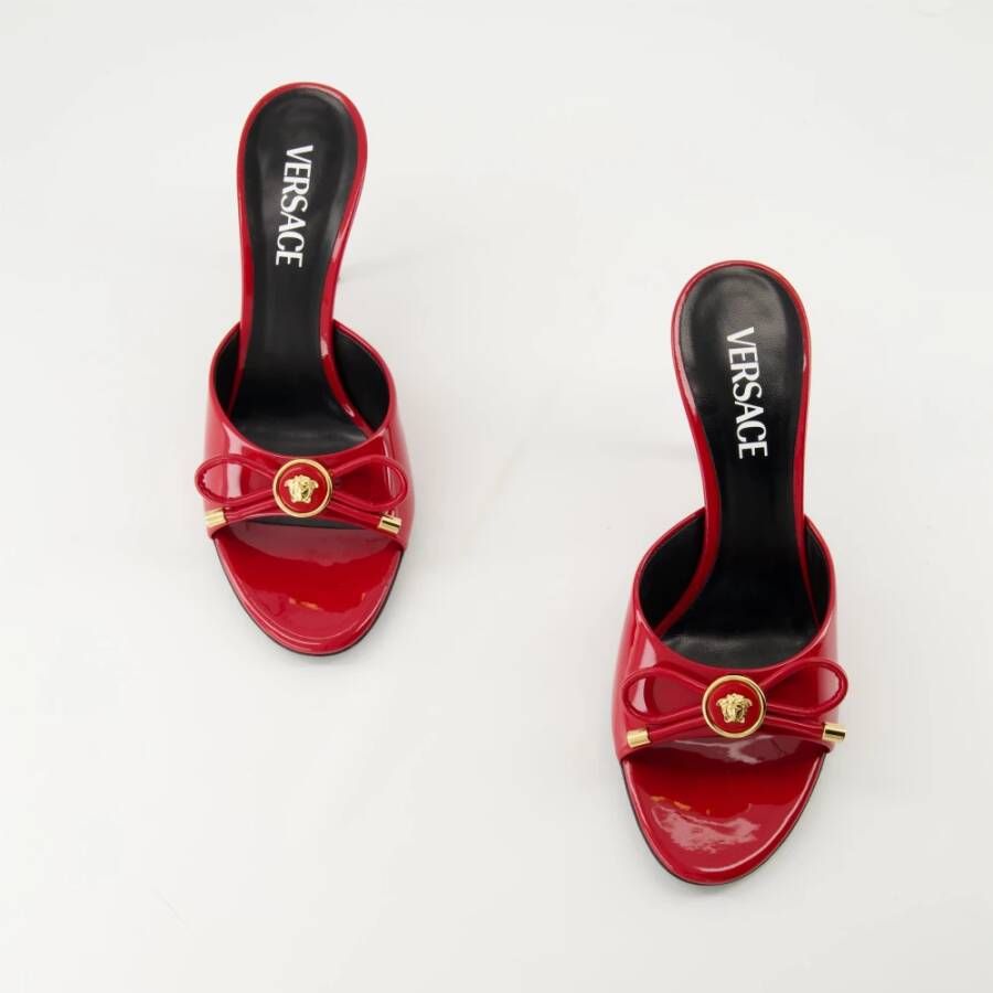 Versace Rode Lakleren Bow Hiel Muiltjes Red Dames