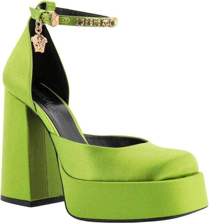 Versace Satin Décolleté Hakken met Strass Details Green Dames