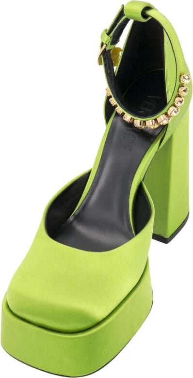 Versace Satin Décolleté Hakken met Strass Details Green Dames