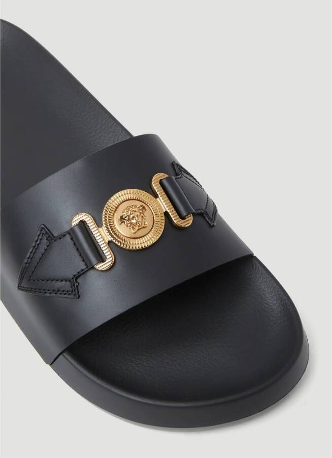 Versace Goudkleurige Medusa Open Teen Slides Zwart Heren