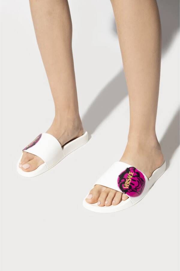 Versace Teenslippers Sliders Wit Dames