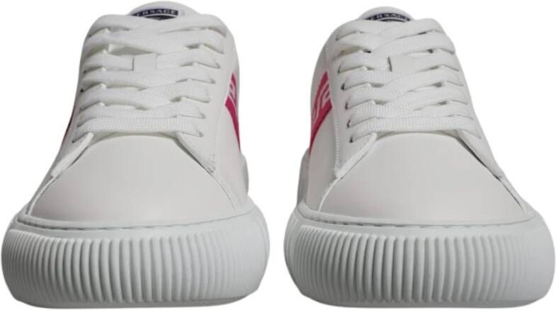 Versace Wit Roze Leren Sneakers met Logo White Heren