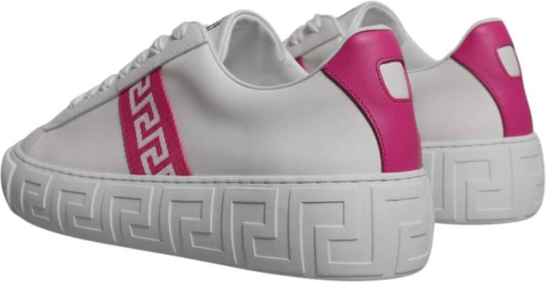 Versace Wit Roze Leren Sneakers met Logo White Heren