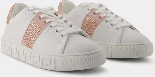 Versace Wit Roze Sneakers Suède Leer Vetersluiting White Dames