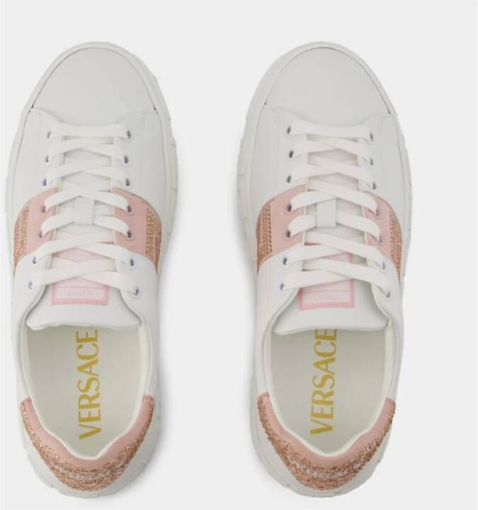 Versace Wit Roze Sneakers Suède Leer Vetersluiting White Dames