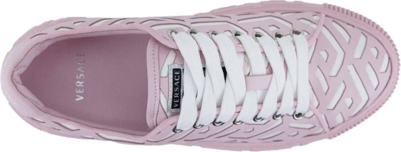 Versace Witte en roze leren vetersneakers Pink Dames