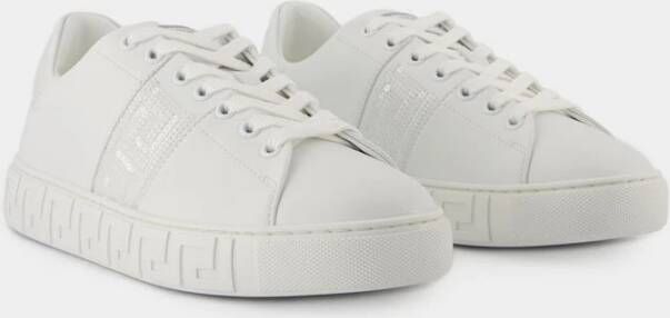 Versace Witte Katoenen Sneakers Vetersluiting Ronde Neus White Dames