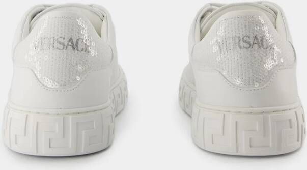 Versace Witte Katoenen Sneakers Vetersluiting Ronde Neus White Dames