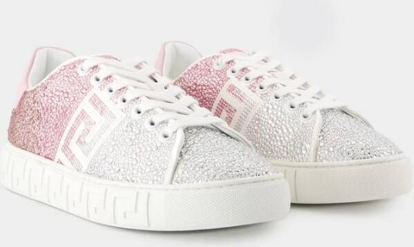 Versace Witte Leren Sneakers Ronde Neus Multicolor Dames