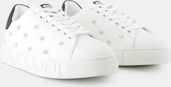 Versace Witte Leren Sneakers Ronde Neus White Dames