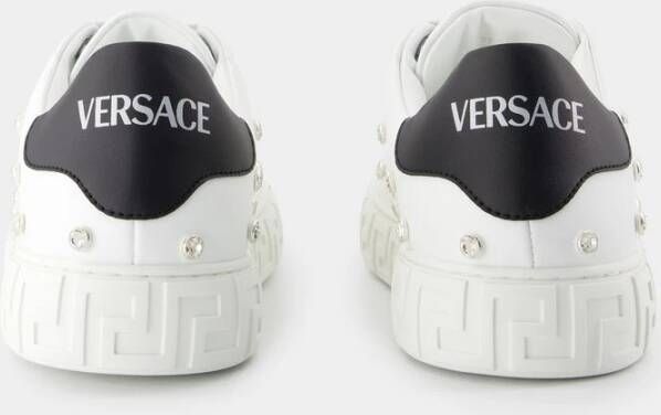 Versace Witte Leren Sneakers Ronde Neus White Dames