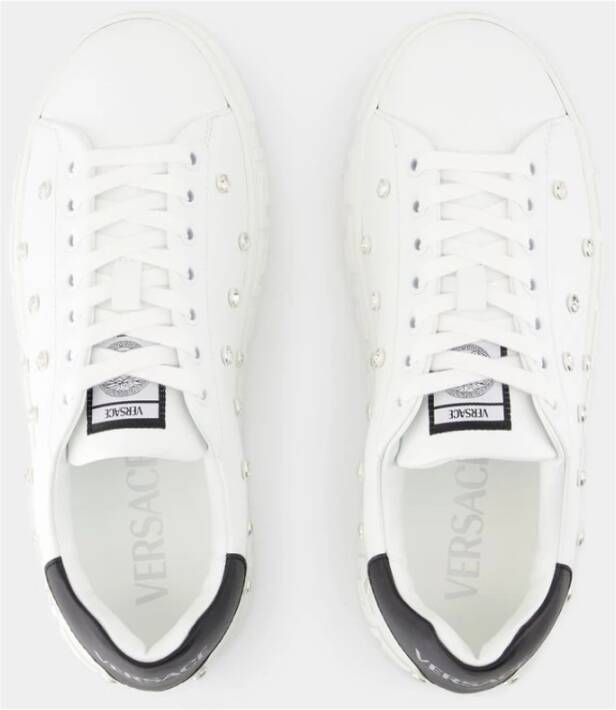 Versace Witte Leren Sneakers Ronde Neus White Dames