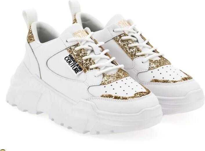 Versace Witte Sneakers met Gouden Glitterdetails White Dames