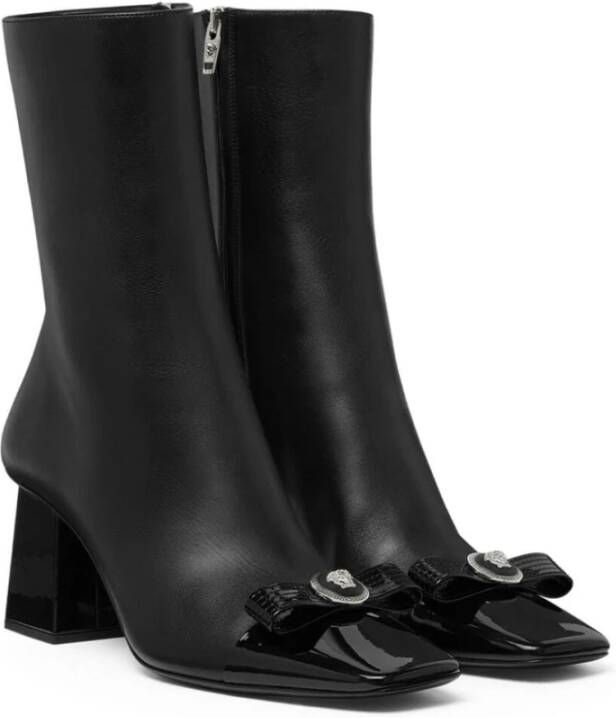 Versace Zwarte Kalfsleren Booties Black Dames