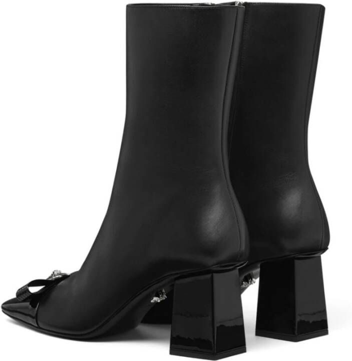 Versace Zwarte Kalfsleren Booties Black Dames