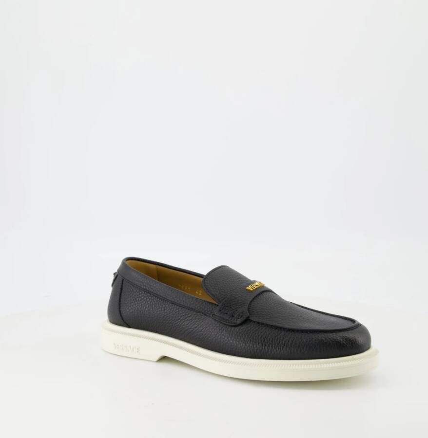 Versace Zwarte korrelige leren loafers Lente-Zomer 2025 Black Heren