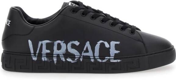 Versace Zwarte Lage Top Sneakers Grieks Motief Black Heren