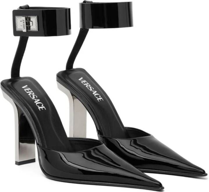 Versace Zwarte Lakleren Hoge Hak Sandalen Black Dames