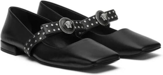 Versace Zwarte leren ballerina schoenen Black Dames