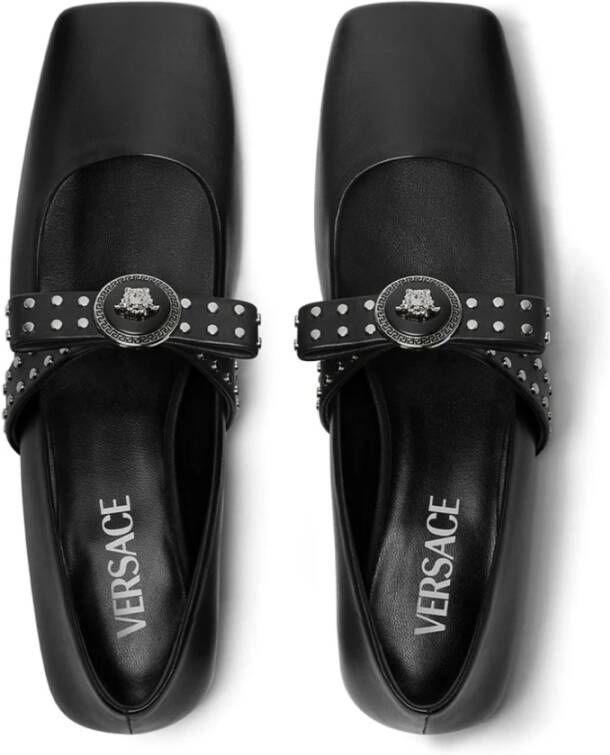 Versace Zwarte leren ballerina schoenen Black Dames